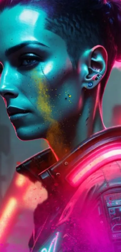 Futuristic cyberpunk neon art with vibrant colors and edgy character design.