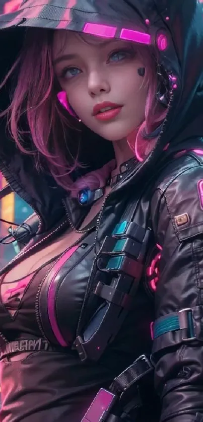 Futuristic cyberpunk character with neon accents.