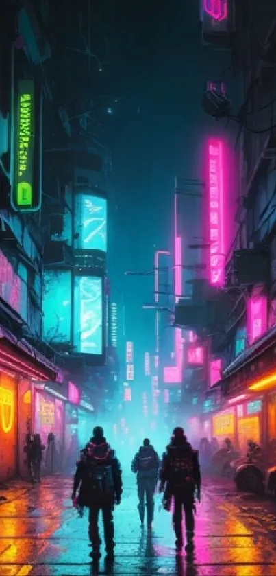 Cyberpunk cityscape with neon lights in a vibrant, futuristic street scene.