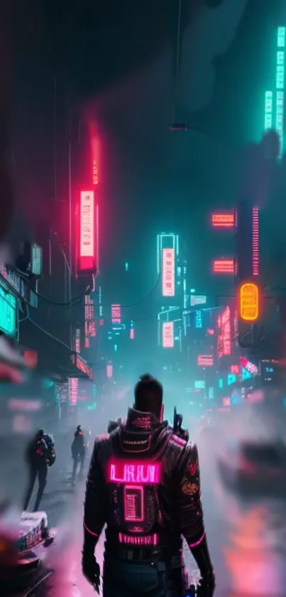 Futuristic cyberpunk city with neon lights.