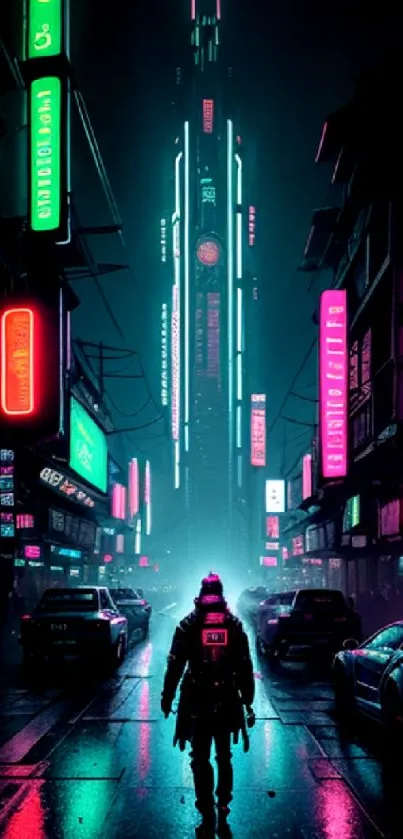 Cyberpunk city wallpaper with neon lights.