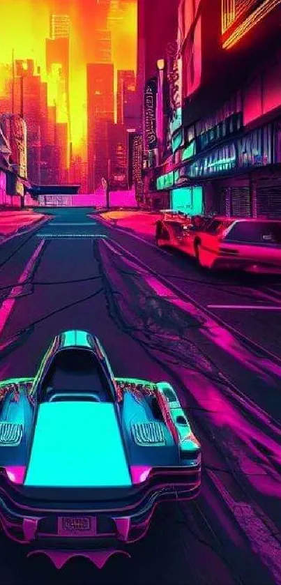 Futuristic cyberpunk city with neon lights and vibrant colors.