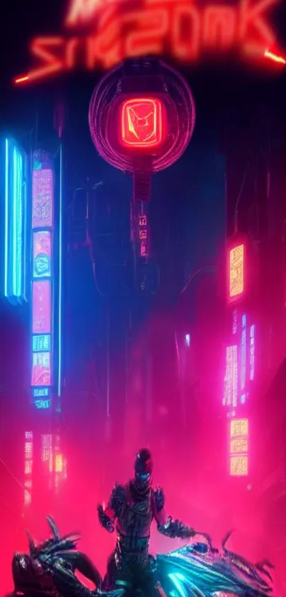 Cyberpunk cityscape with neon lights and futuristic design.