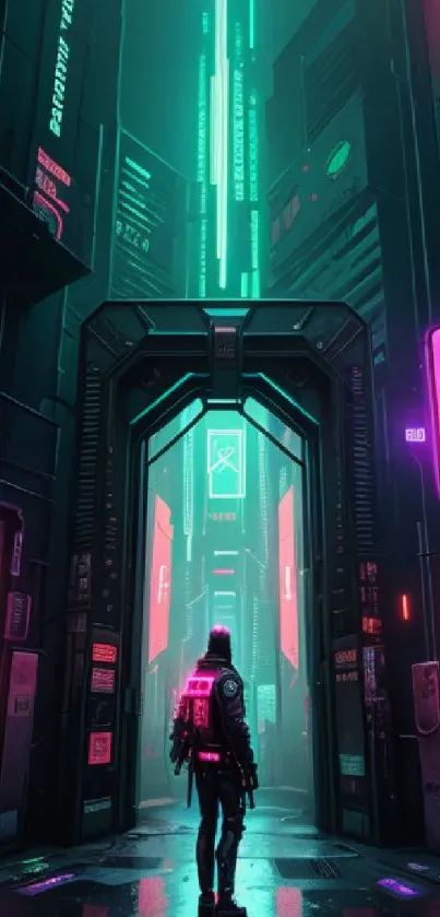 Cyberpunk neon-lit alleyway with futuristic elements.