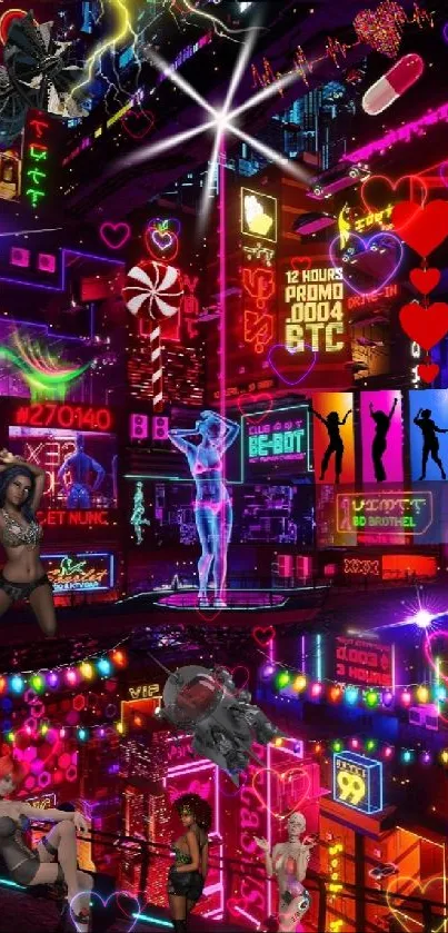 Vibrant cyberpunk cityscape with neon lights and futuristic elements.