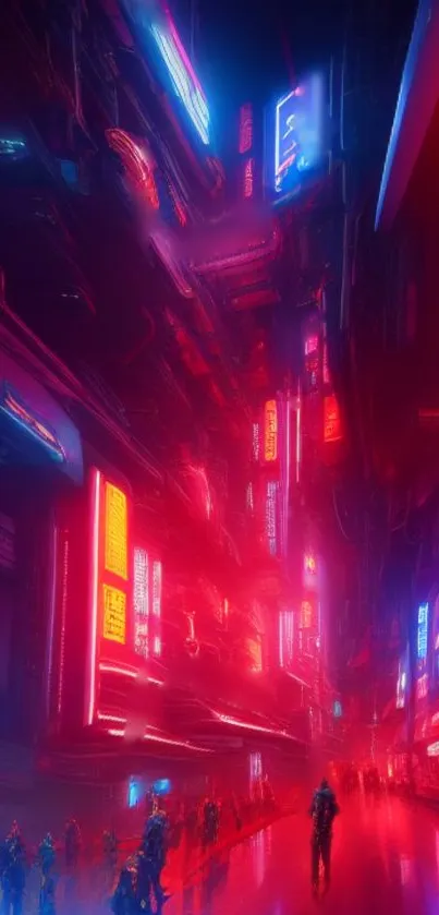 Cyberpunk cityscape with vibrant neon lights and a futuristic vibe.