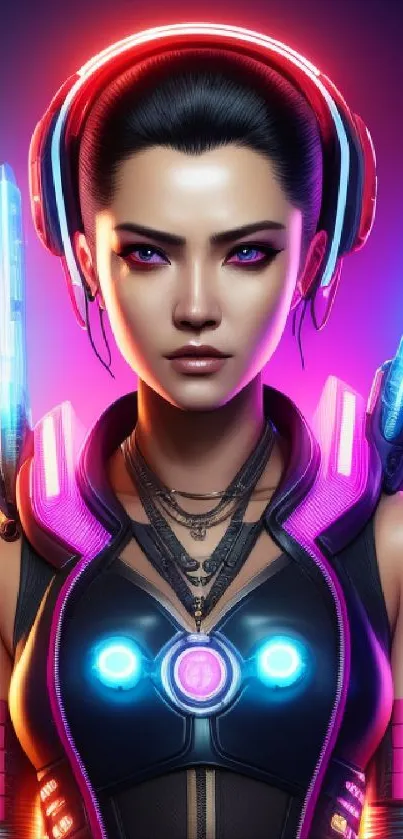 Cyberpunk neon character with glowing lights in vibrant colors.