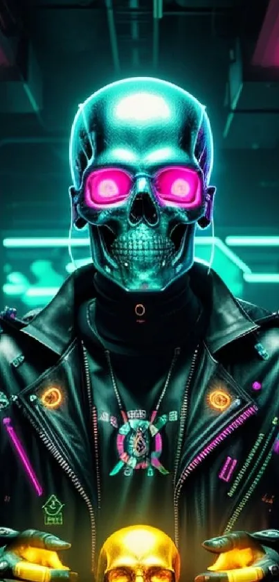 Cyberpunk neon skull art mobile wallpaper