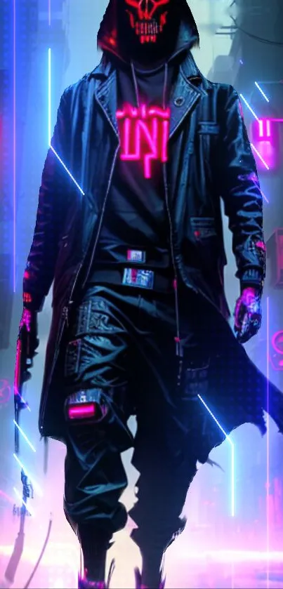 Futuristic cyberpunk neon art wallpaper with mysterious character.