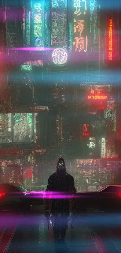 Cyberpunk cityscape wallpaper with neon lights and rainy atmosphere.