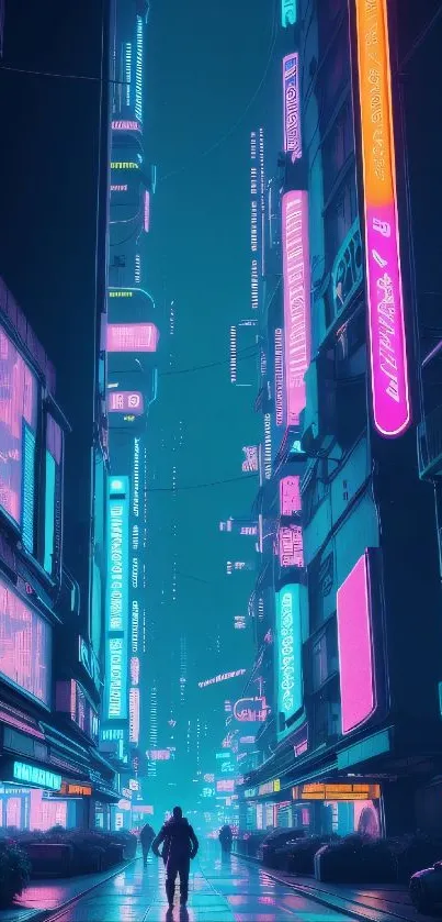 Cyberpunk neon street wallpaper with vibrant cityscape.