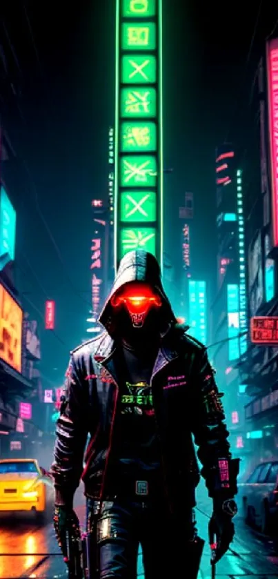 Cyberpunk city street with neon lights and futuristic vibes.