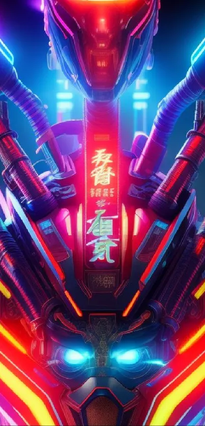 Futuristic cyberpunk wallpaper with neon colors and intricate design.