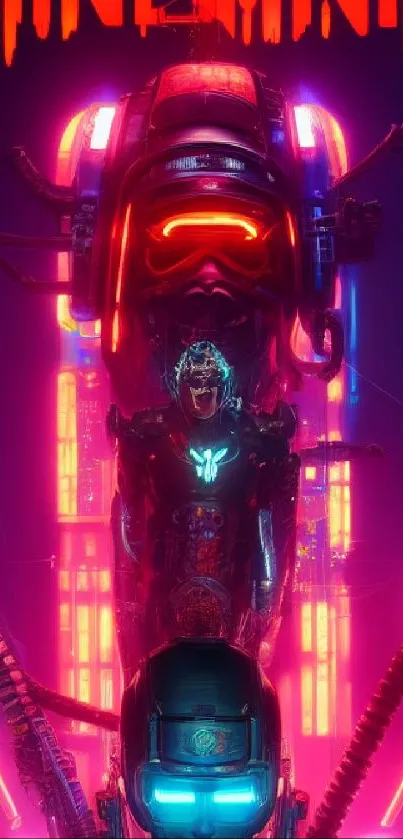 Cyberpunk neon tech-themed mobile wallpaper with robotic figures.