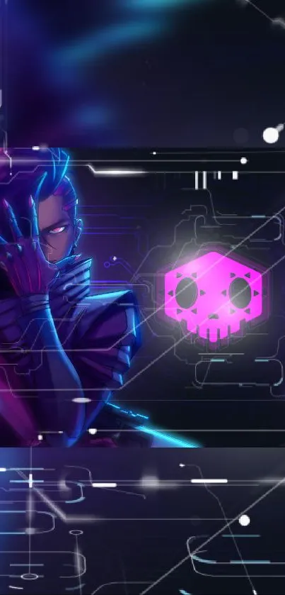 Futuristic cyberpunk neon design with vibrant purple and pink hues.