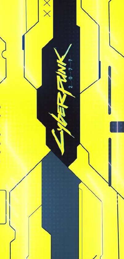 Cyberpunk 2077 wallpaper in neon yellow with futuristic geometric designs.