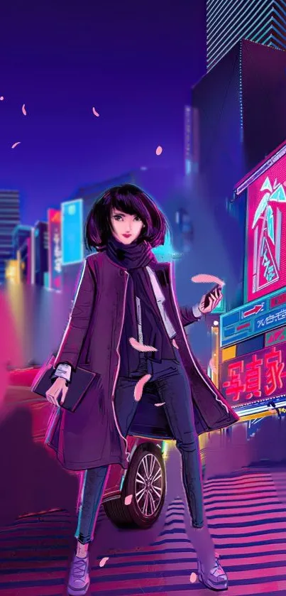 Cyberpunk street art with neon lights and a futuristic cityscape.