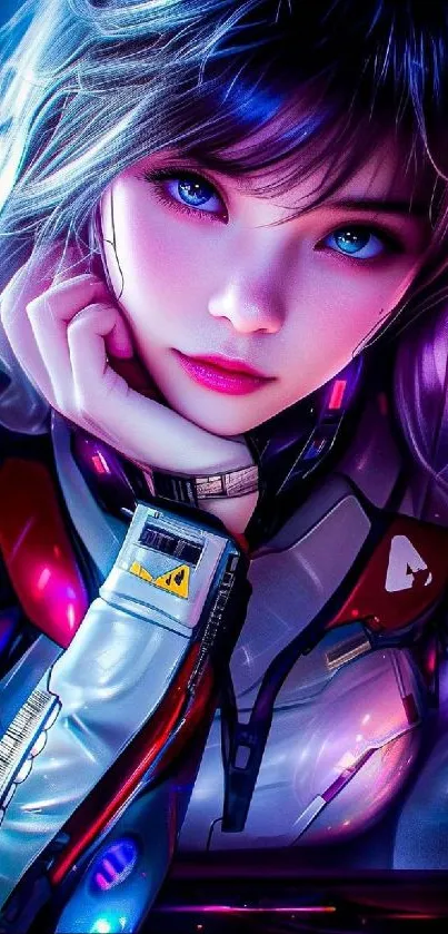 Futuristic cyberpunk anime character with neon accents.