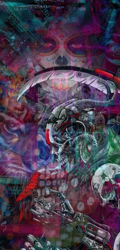 Vibrant cyberpunk skull art wallpaper