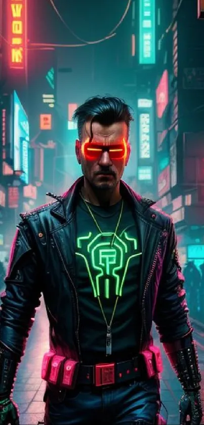 Futuristic cyberpunk street with neon lights and edgy fashion vibe.