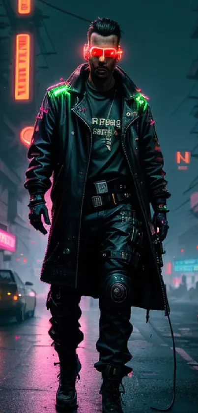 Futuristic cyberpunk style with neon lights and urban street vibe.