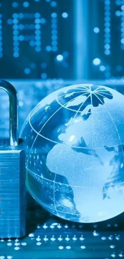 Mobile wallpaper featuring a glass globe and padlock symbolizing digital security.