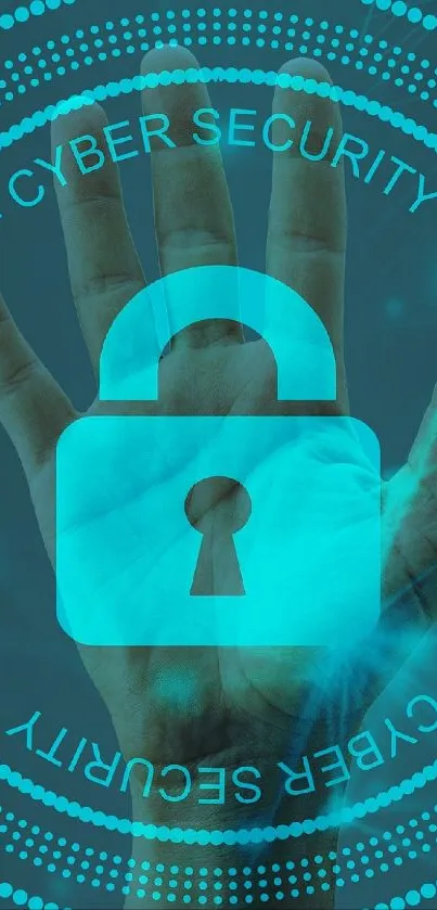 Cybersecurity wallpaper featuring a digital lock on a hand background.