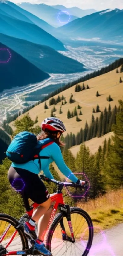 Cyclist enjoying breathtaking mountain valley view.