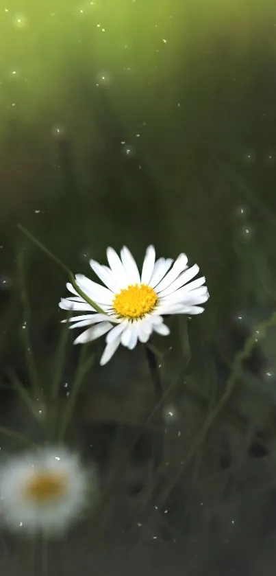 Serene wallpaper with a daisy in mystical light.