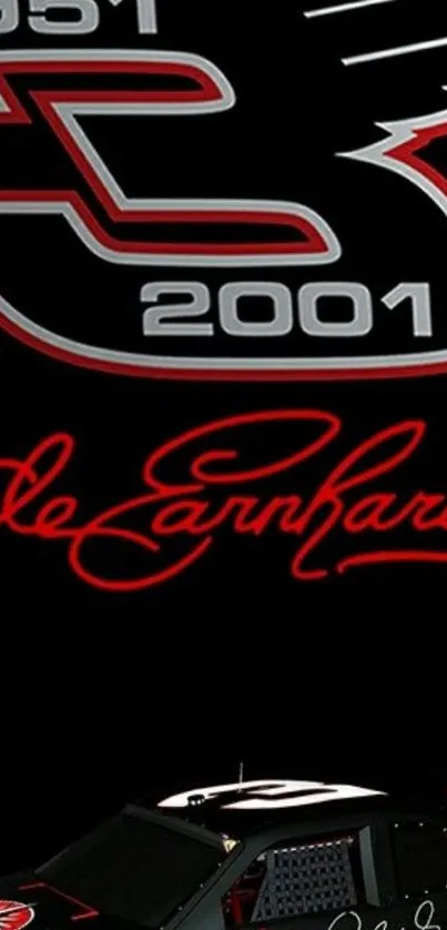 Dale Earnhardt racing tribute wallpaper with car and signature.