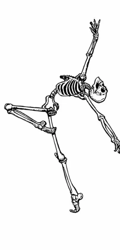 Mobile wallpaper featuring a dancing skeleton on a white background.