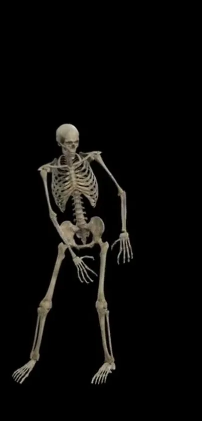 Animated skeleton dancing on a black background.