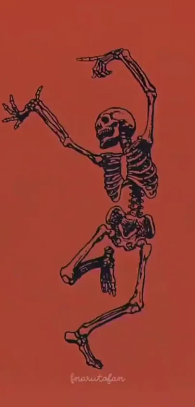 Artistic dancing skeleton on red background wallpaper.