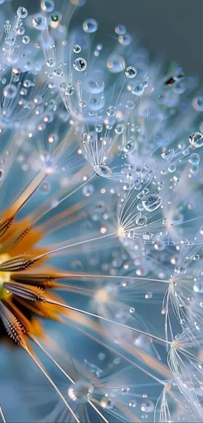 Close-up of a dandelion with dew droplets.