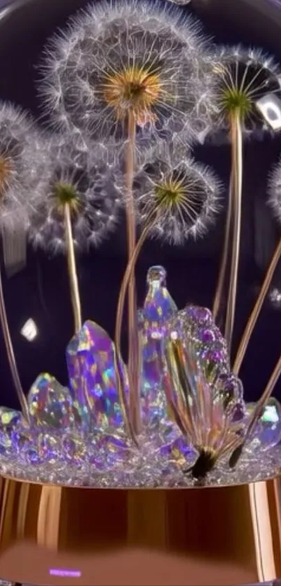 Dandelion and crystal globe artwork for mobile wallpaper.