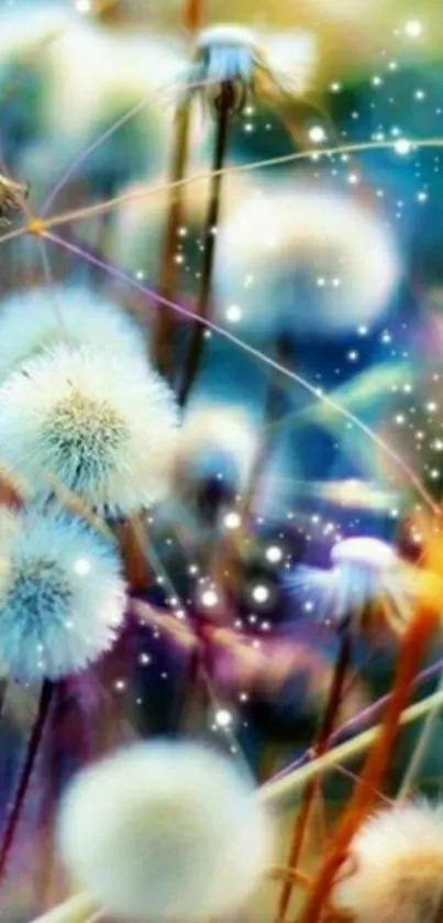 Colorful dandelion wallpaper with dreamy design.