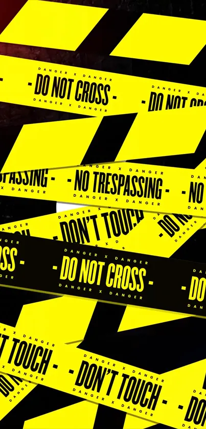 Vibrant yellow caution tape wallpaper with 'Do Not Cross' signs.