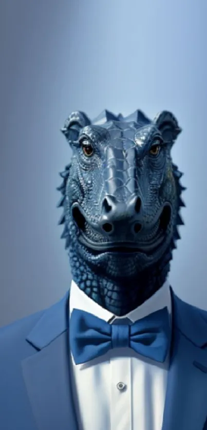 Alligator in a blue suit with bowtie mobile wallpaper.