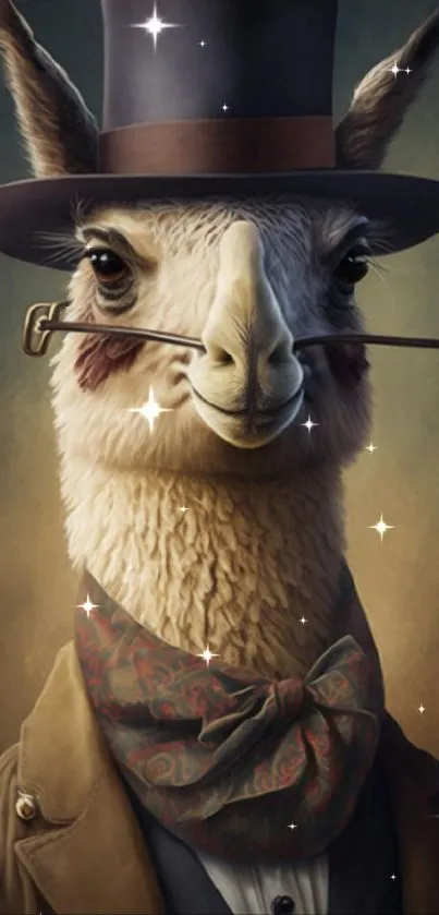 Dapper llama in vintage attire with monocle.