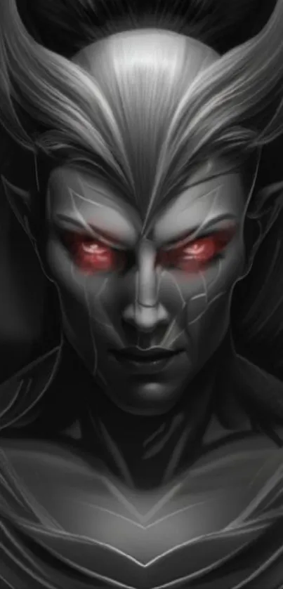 Dark demon art with red eyes, intense and mysterious design.