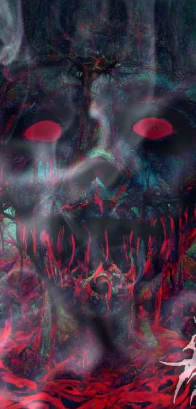 Dark abstract horror art with a red ghoulish face.