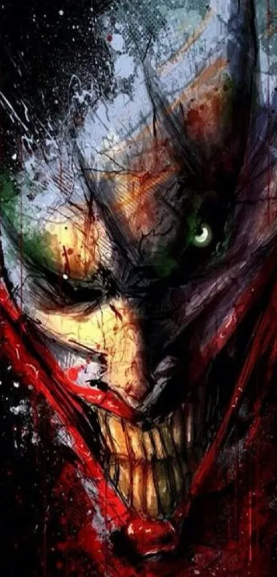 Dark abstract Joker wallpaper with vivid colors and eerie expression.