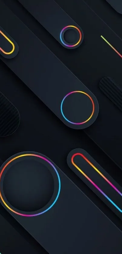 Dark abstract wallpaper with neon lines and shapes.