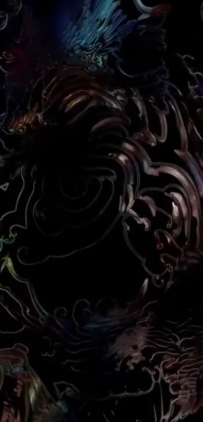 Dark abstract swirl art with intricate designs.