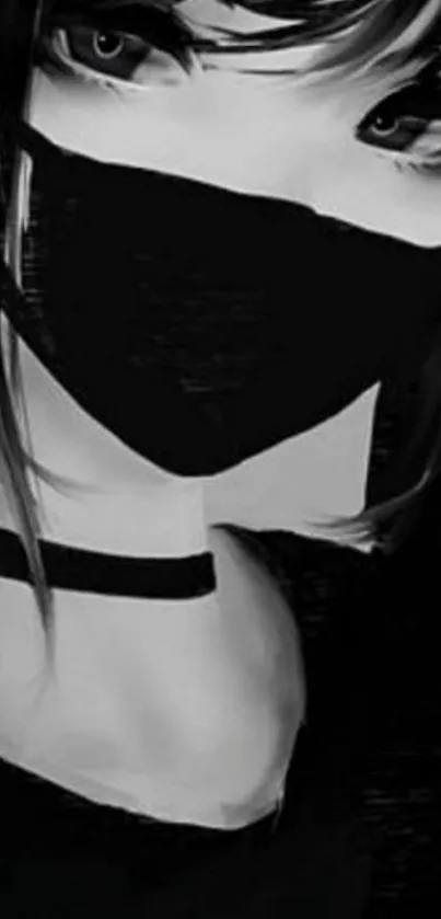 Monochrome anime girl with black mask and dark aesthetic look.