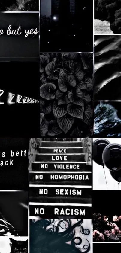 Dark aesthetic collage wallpaper with moody imagery and quotes.