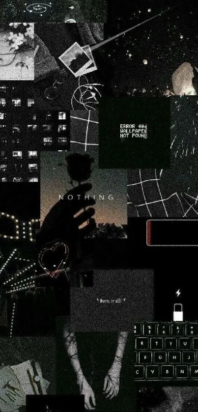 Dark aesthetic collage wallpaper with artistic elements.