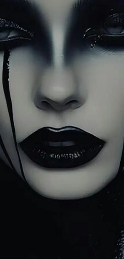 Dark aesthetic wallpaper with mysterious face and dramatic makeup.