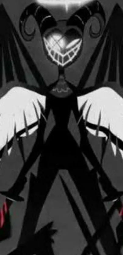 Dark angelic figure in gothic style wallpaper with wings.