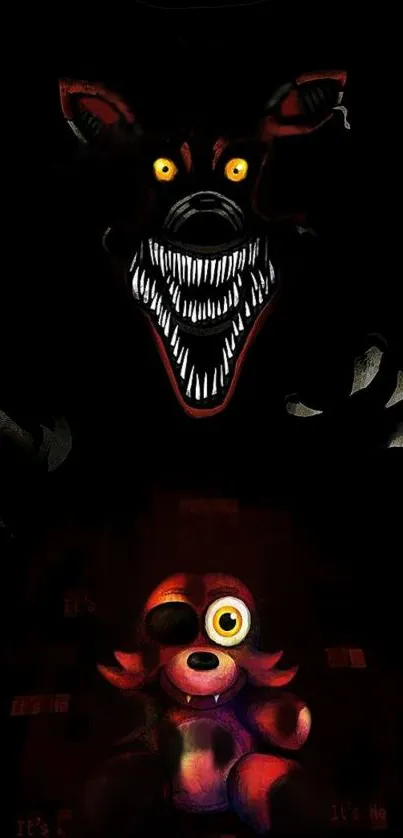 Eerie animatronic character in dark wallpaper.